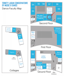 Map of Trinity Laban’s Dance Faculty with Studio 11 highlighted