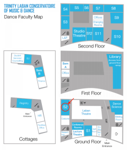 Map of Trinity Laban’s Dance Faculty with Studio 2 highlighted