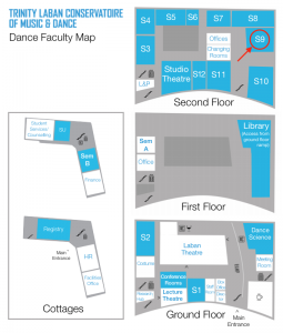 Map of Trinity Laban's Dance Faculty with Studio 9 highlighted