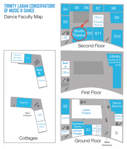 Map of Trinity Laban’s Dance Faculty with Studio Theatre highlighted