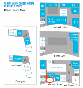 Map of the Dance Faculty with the location of the Lecture Theatre highlighted