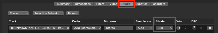 Using Handbrake - setting up Audio - Increasing the bitrate