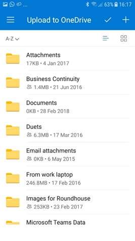 OneDrive app upload