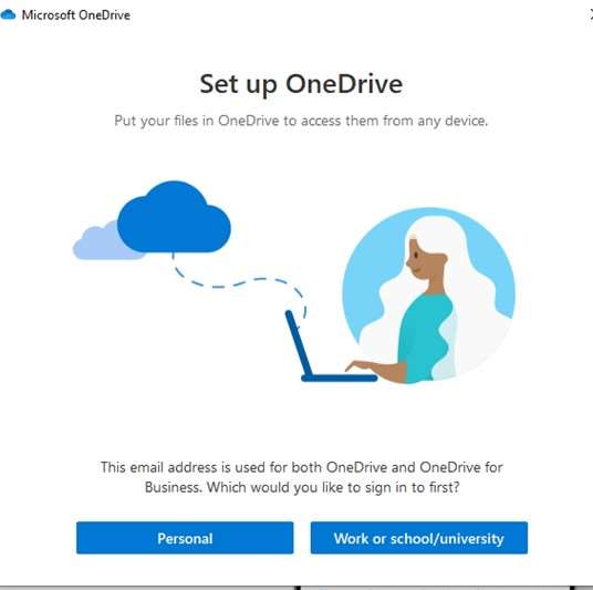 Set up OneDrive screen