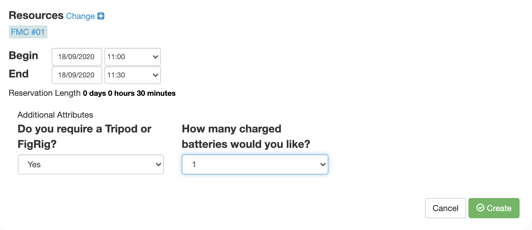 Include Tripod and Batteries required when booking equipment