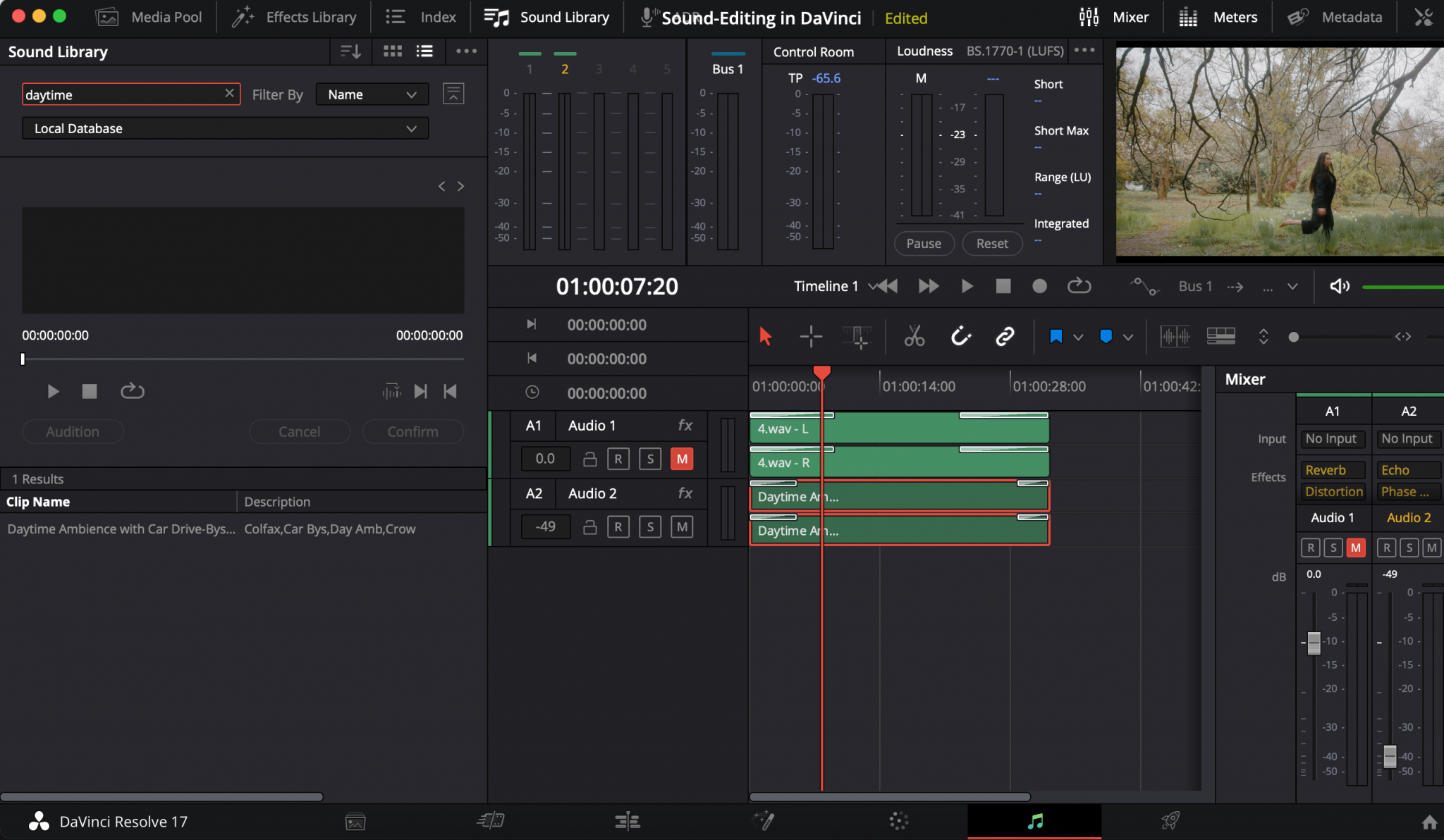 davinci resolve editing background audio